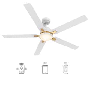 Essex 52 in. Dimmable LED Indoor/Outdoor White Smart Ceiling Fan with Light and Remote, Works w/Alexa/Google Home