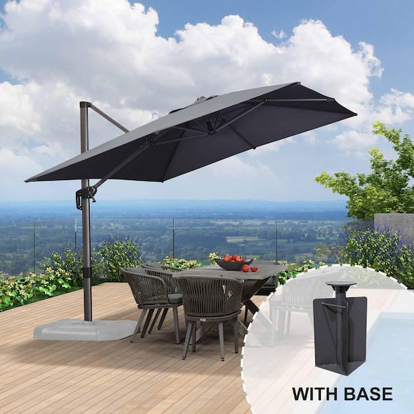 PURPLE LEAF 9 ft. x 11.5 ft. Aluminum Outdoor Patio Cantilever Umbrella 360-Degree Rotation Umbrella with Base in Ground, Gray