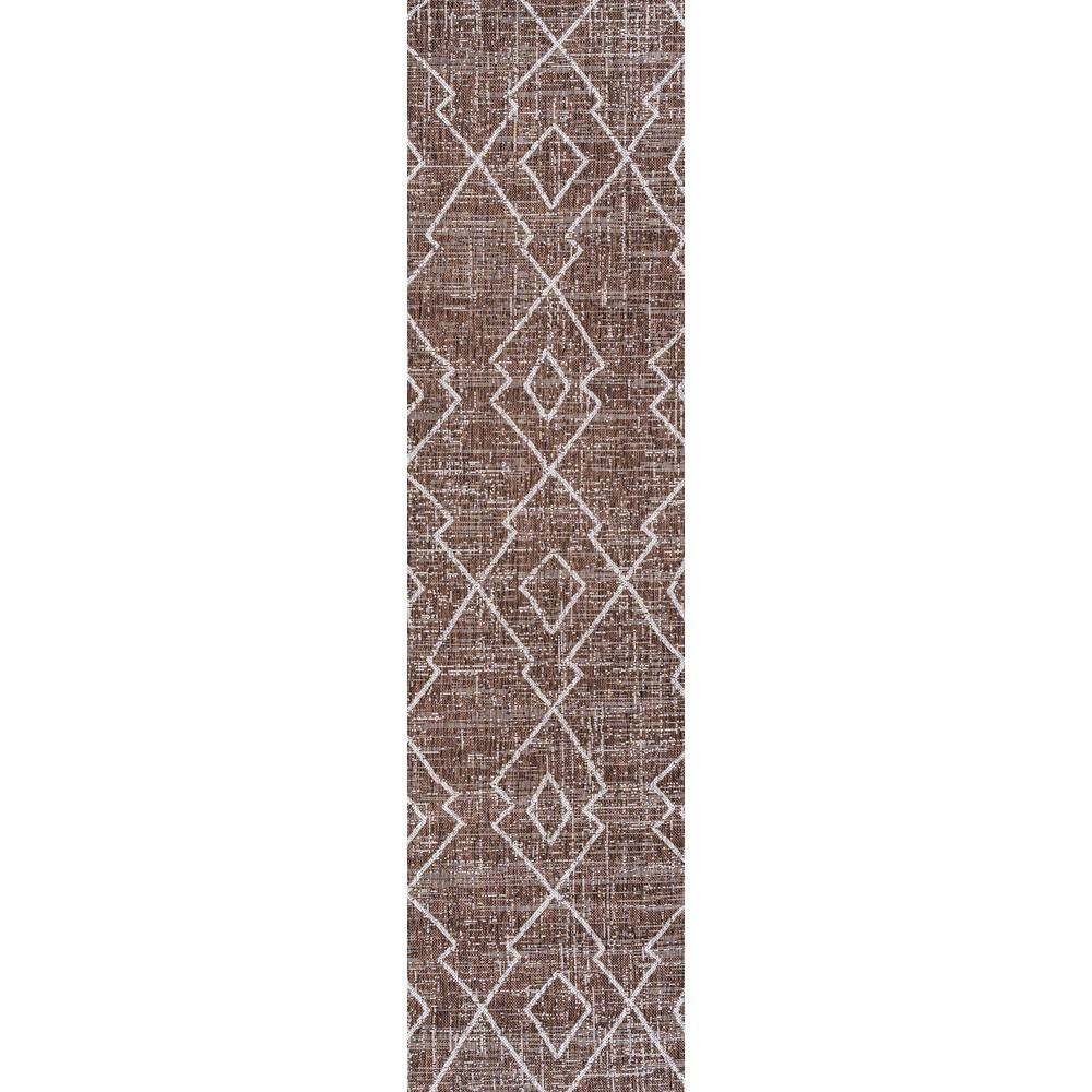 Brown and Beige Diamond Trellis Indoor/Outdoor Runner Rug