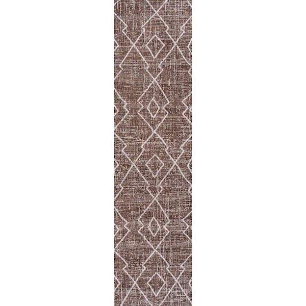 Carwa Tribal Diamond Trellis Brown/Beige 2 ft. x 10 ft. Indoor/Outdoor Runner Rug