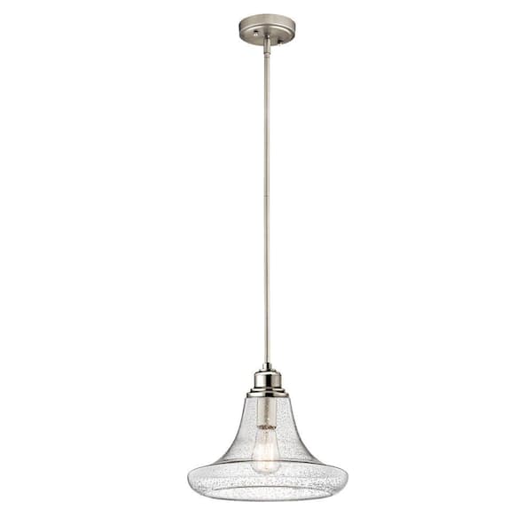 Home Decorators Collection 1-Light Satin Nickel Contemporary Mini Pendant with Clear Seeded Glass Shade