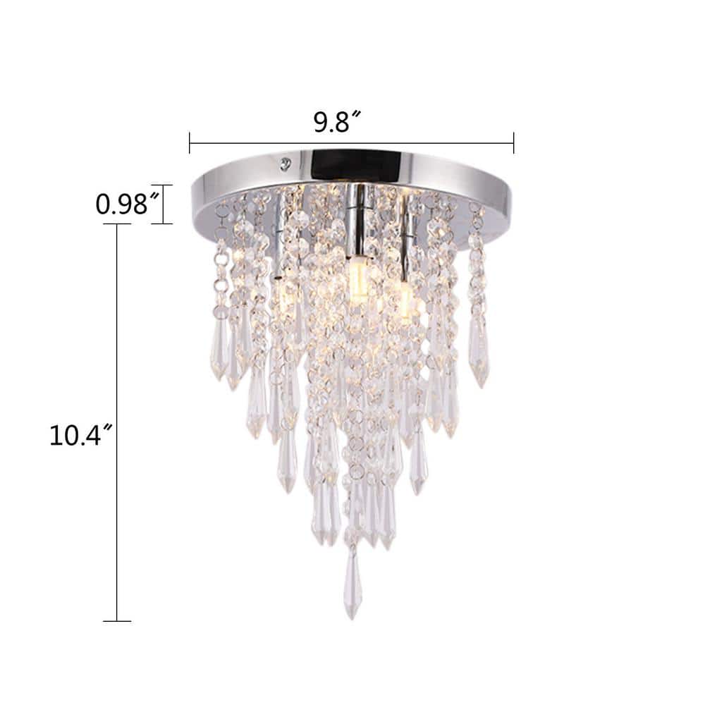 10.4" Silver Crystal Raindrop Flush Mount Ceiling Light