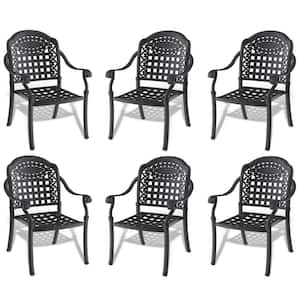 Black Cast Aluminum Outdoor Dining Chair with Random Solid Color Cushions 6-Pack