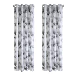 Ophelia White Grey Polyester Faux Linen 52 in. W x 108 in. L Grommet Indoor Light Filtering Curtain (Single Panel)