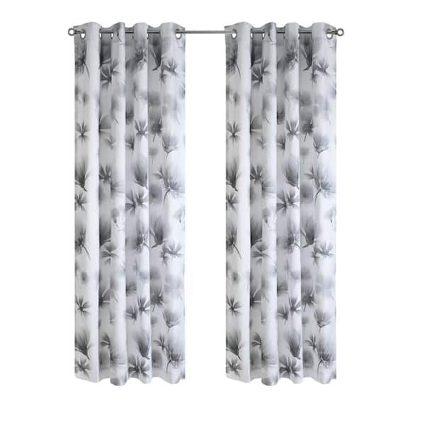 Habitat Ophelia White Grey Polyester Faux Linen 52 in. W x 108 in. L Grommet Indoor Light Filtering Curtain (Single Panel)