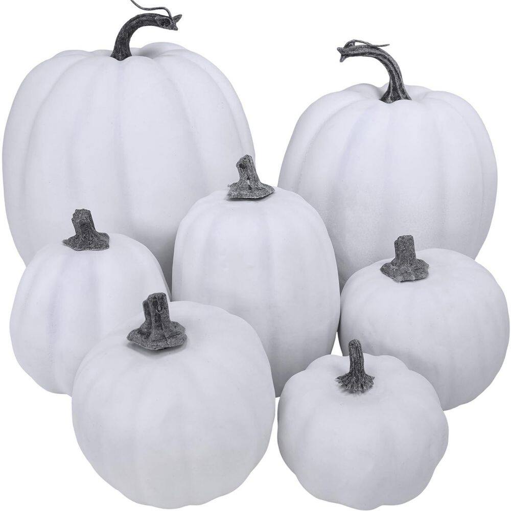 OGETFUUR Assorted Artificial White Pumpkins (7-Pack), Halloween