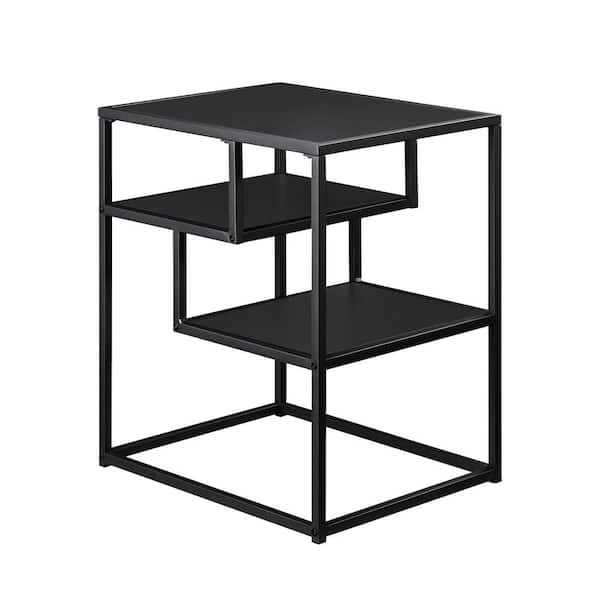Modern 20 in. Solid Back Rectangle Wood End Table with 2-Shelves