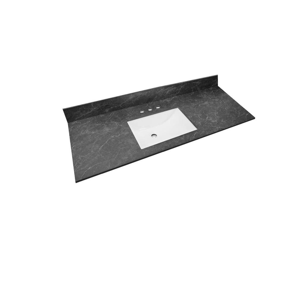 THINSCAPE 49 in. W x 22 in. Vanity Top in Black Amani with Single White