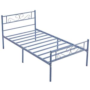 Metal Bed Frame For Kids, Blue Twin Metal Platform Bed Frame with Headboard and Footboard, Slat Support