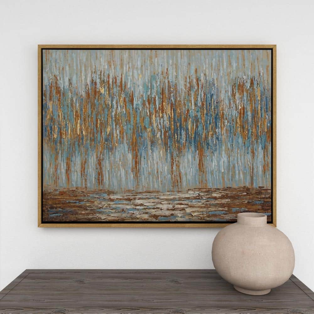 47" x 36" Blue and Gold Abstract Tree Framed Wall Art