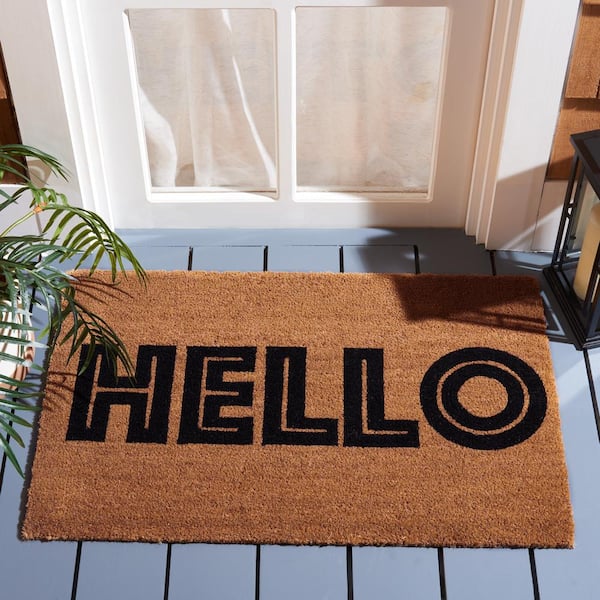HELLO Classic Natural/Black 2 ft. x 3 ft. Indoor/Outdoor Door Mat