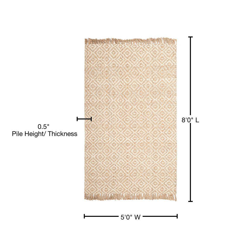 Ivory and Natural Handwoven Jute Area Rug 5' x 8'