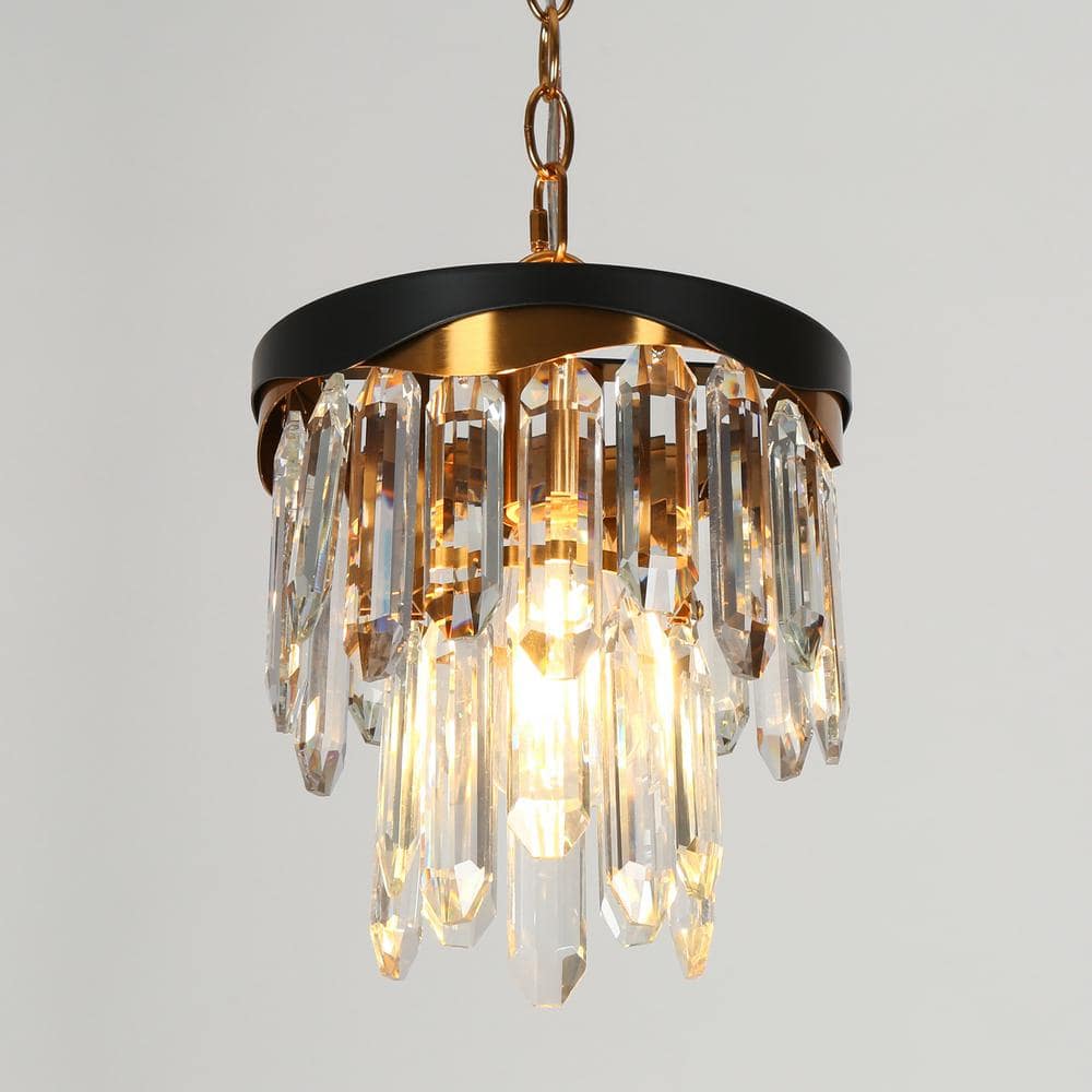 Mini Matte Black and Gold Crystal Drum Pendant Light