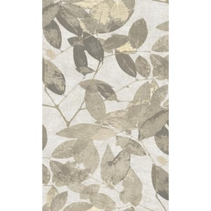 Warm Taupe Beech Tree Leaves Botanical Double Roll Non-Woven Non-Pasted Textured Wallpaper 57 Sq. Ft.