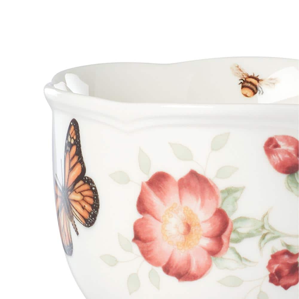 White Ceramic Butterfly Floral Latte Mug Set, 2-Piece