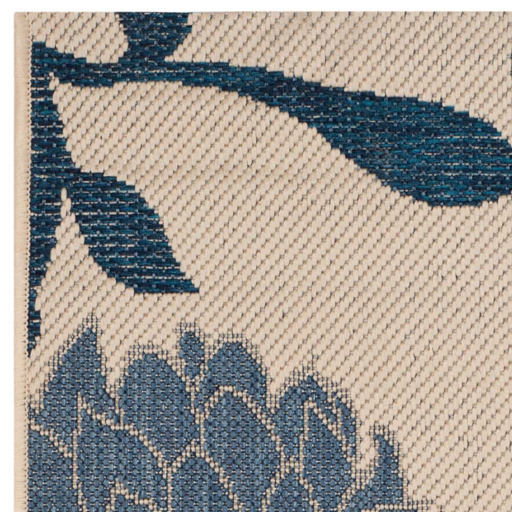 Blue and Beige Floral Outdoor Area Rug