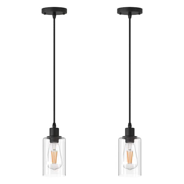 (2 Pack) 1-Light Modern Matte Black Pendant Lights w/ Clear Glass Shade Industrial Hanging Light for Kitchen Dining Room