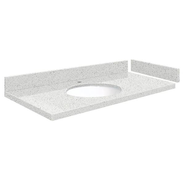 Transolid Silestone 37.5 in. W x 22.25 in. D Quartz White Round Single Sink Vanity Top in Stellar Snow