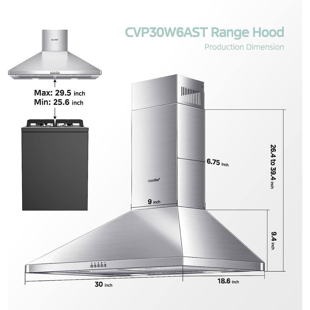 30 Inch Stainless Steel Convertible Wall Mount Range Hood