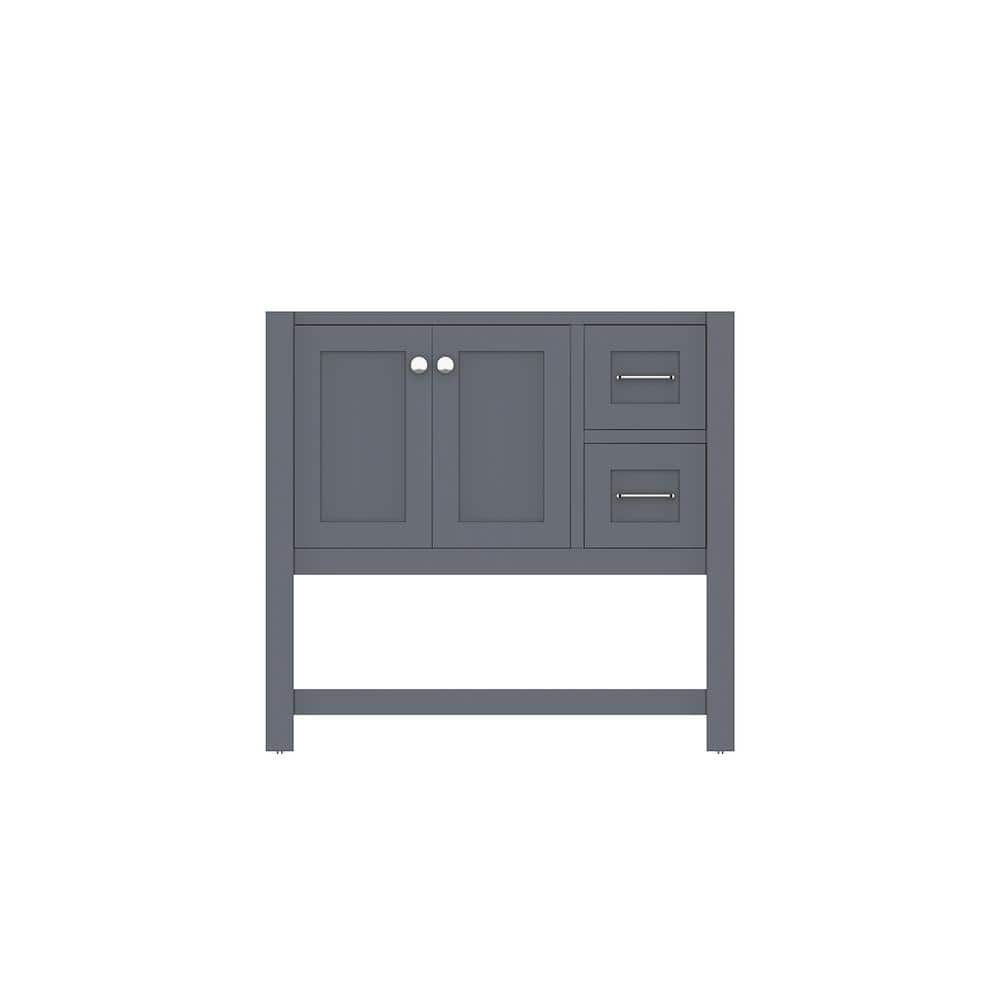 Gray Solid Wood Freestanding Vanity Base with Open Shelves