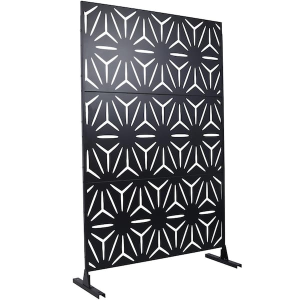Sudzendf Outdoor and Indoor Freestanding Decorative Privacy Screen Metal Privacy Screen, Fence Panels in Black