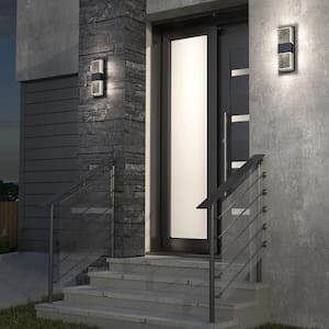 Mazza 1-Light Black Modern LED Indoor/Outdoor Garage and Porch Light Wall Lantern Sconce with Bubble Glass