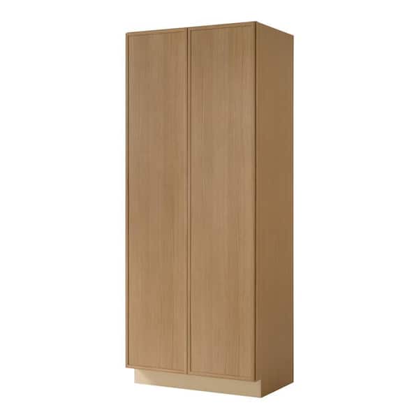 Leyton 36 in. W x 24 in. D x 90 in. H Ready To Assemble Plywood Slim Shaker Wide Pantry Kitchen Cabinet in White Oak