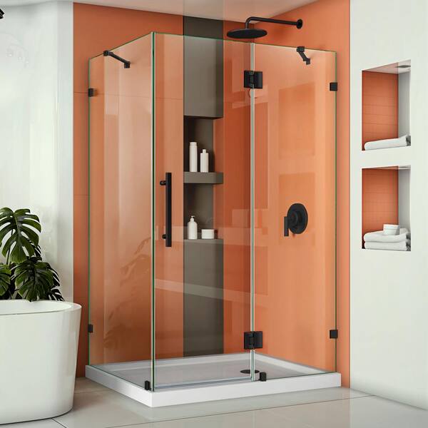 DreamLine Quatra Lux 46-3/8 in. W x 32-1/4 in. D x 72 in. H Frameless Corner Hinged Shower Enclosure in Satin Black