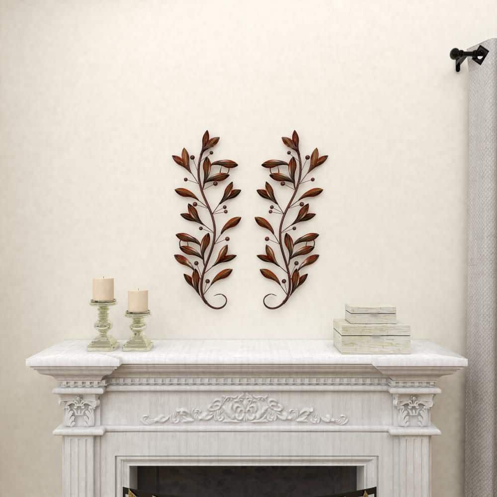 Brown Metal Leaf Wall Sculpture Set of 2