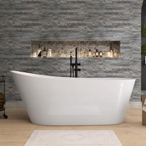 59 in. x 29.15 in. Acrylic Alone Soaking Tub Flatbottom Freestanding Bathtub with Anti-Clogging Drain in Glossy White