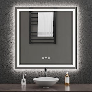 36 in W x 36 in H Square Frameless Wall Mount 3 Colors Dimmable Anti-fog LED Bathroom Vanity Mirror Memory