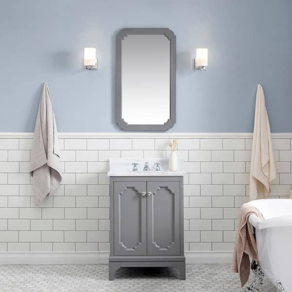 Water Creation Queen 24 in. W x 22 in. D Bath Vanity in Cashmere Grey with Marble Bath Vanity Top in White with White Basin and Mirror
