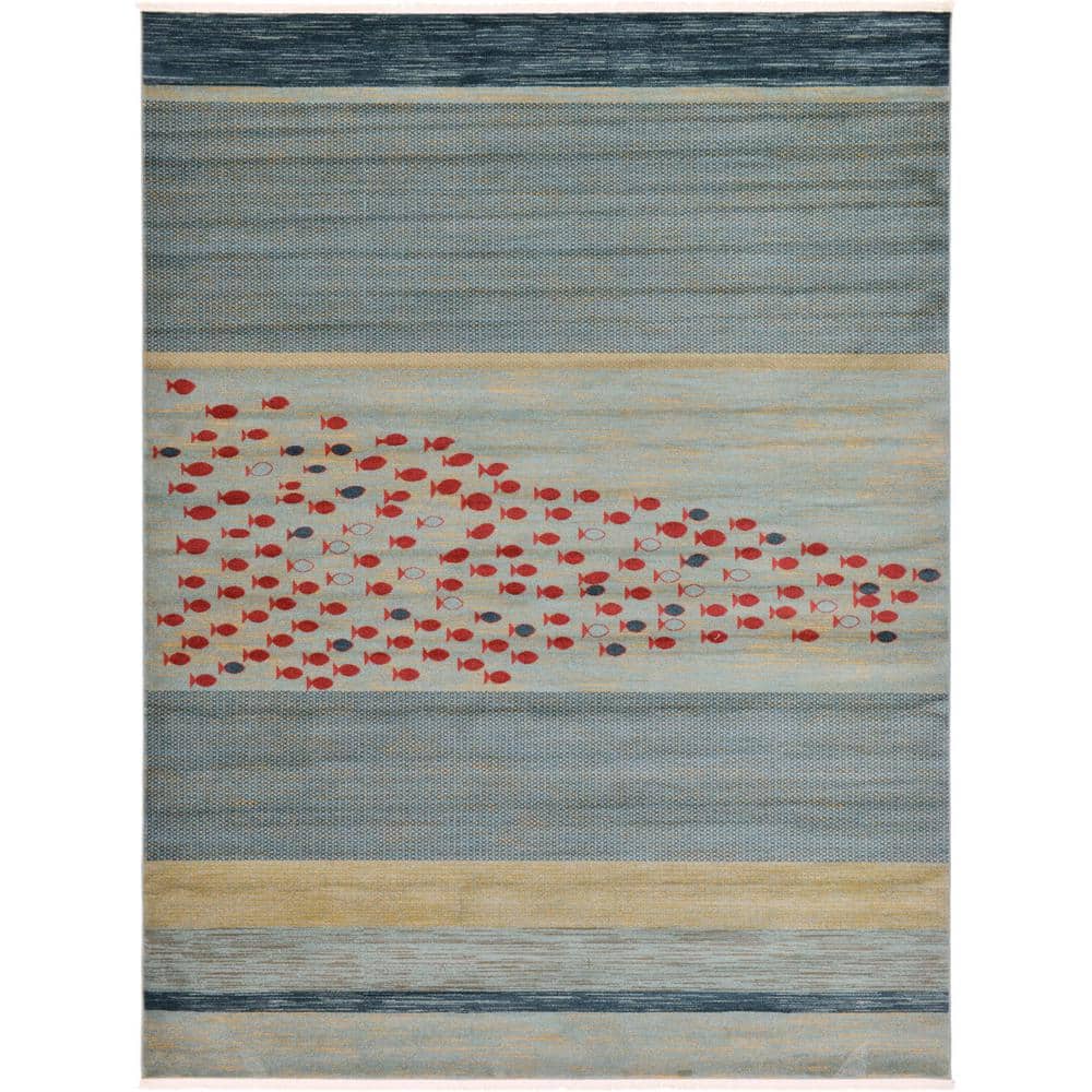 Coastal Charm Blue Stripe Indoor Rug - 9' x 12' Easy Care
