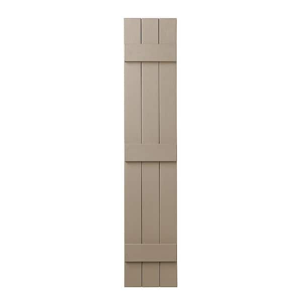Ply Gem 11 in. x 63 in. Polypropylene Plastic 3-Board Closed Board and Batten Shutters Pair in Pebblestone Clay