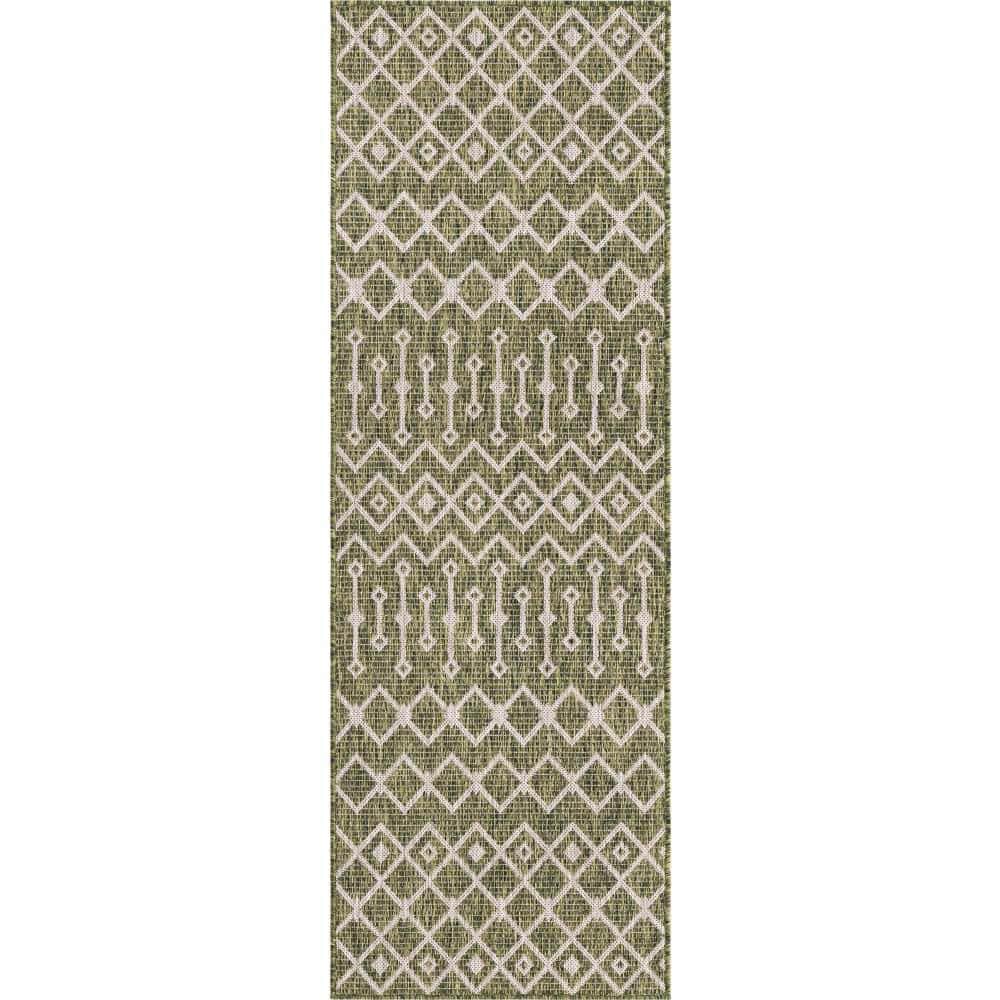Unique Loom Outdoor Trellis Tribal Trellis Green 2 ft. x 8 ft. Area Rug