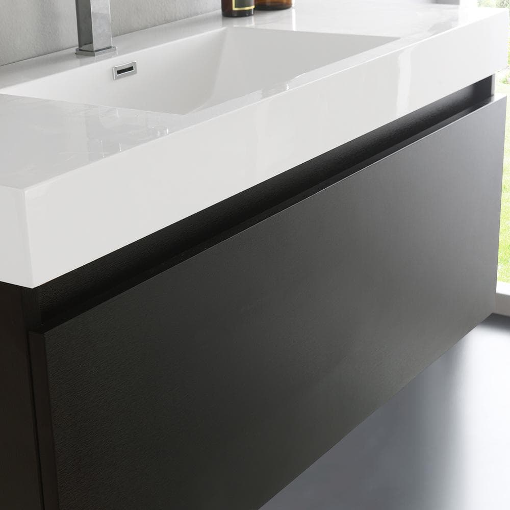 Mezzo 48" Black Wall Hung Vanity with Acrylic Sink and Medicine Cabinet