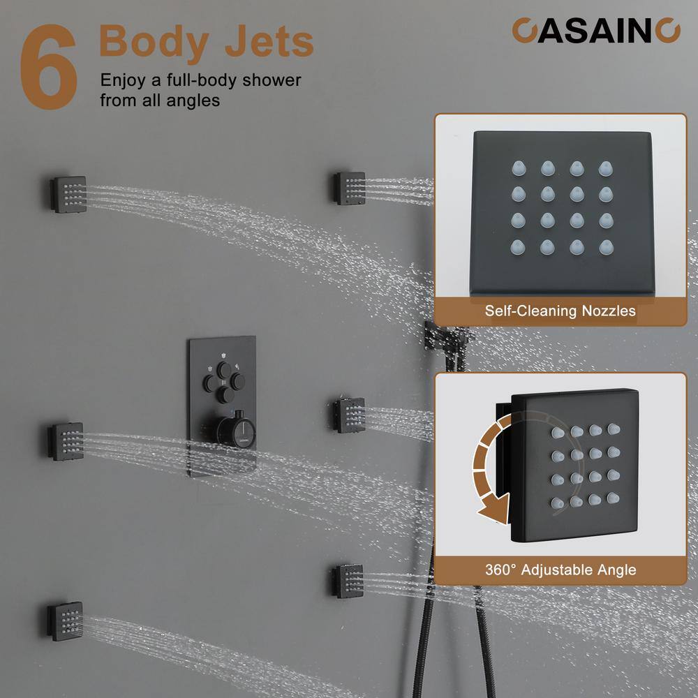 Matte Black Dual Shower Head Thermostatic System with Body Jets