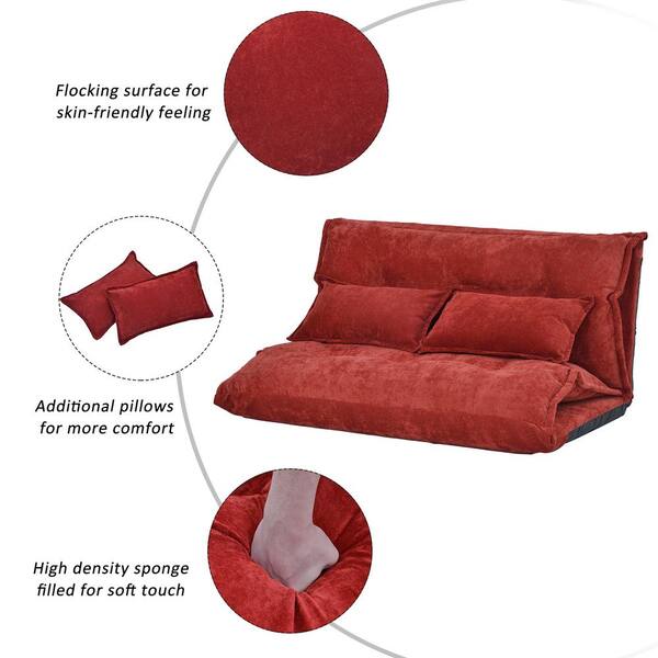 Harper & Bright Designs Red Adjustable Folding Futon Sofa Bed with 2-Pillows  WF195034AAD - The Home Depot