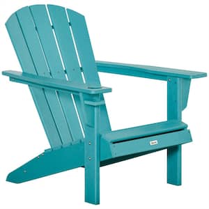 Light Blue Outdoor HDPE Adirondack Chair with Cup Holder for Deck, Outside Garden, Porch, Backyard