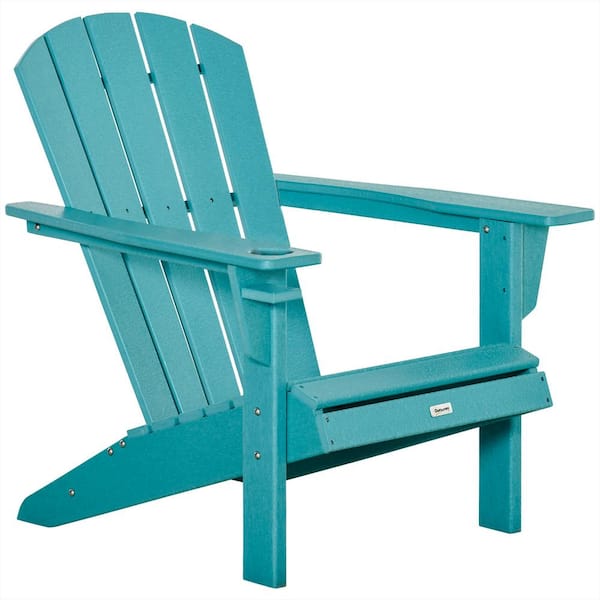 Huluwat Light Blue Outdoor HDPE Adirondack Chair with Cup Holder for Deck, Outside Garden, Porch, Backyard