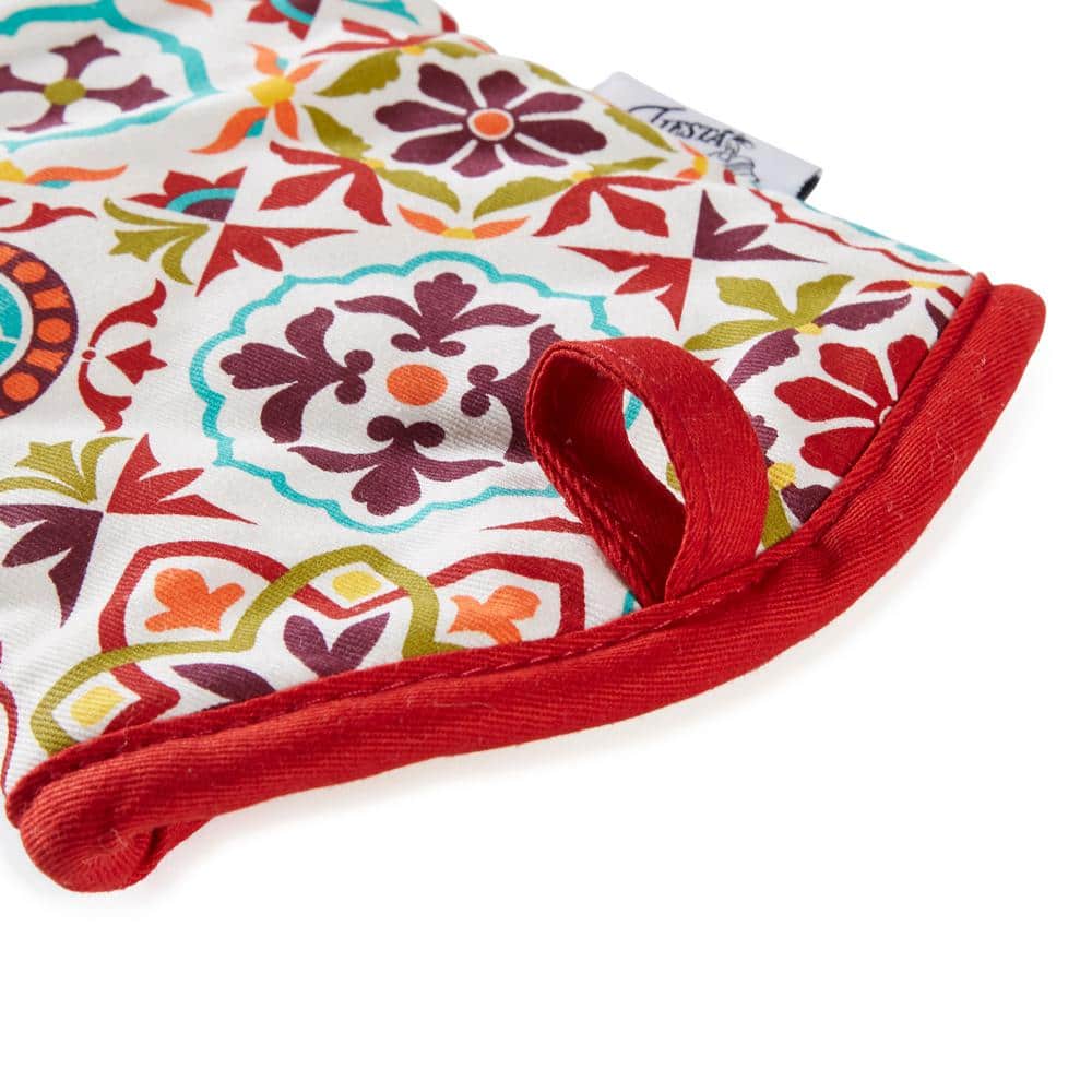 Fiesta Red and Multicolor Cotton Oven Mitt and Pot Holder Set