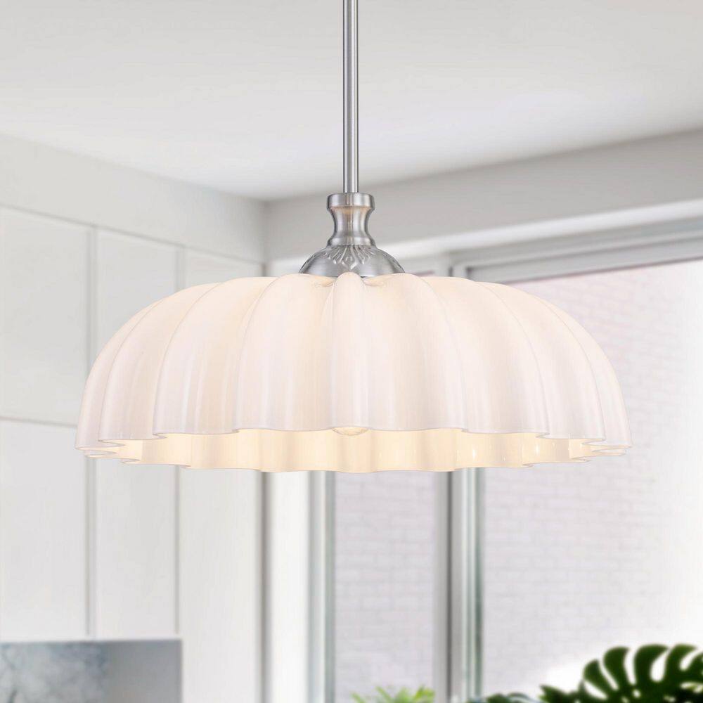 ADSENSTY 60-Watt 1 Light Nickel Pendant Light with White Milk