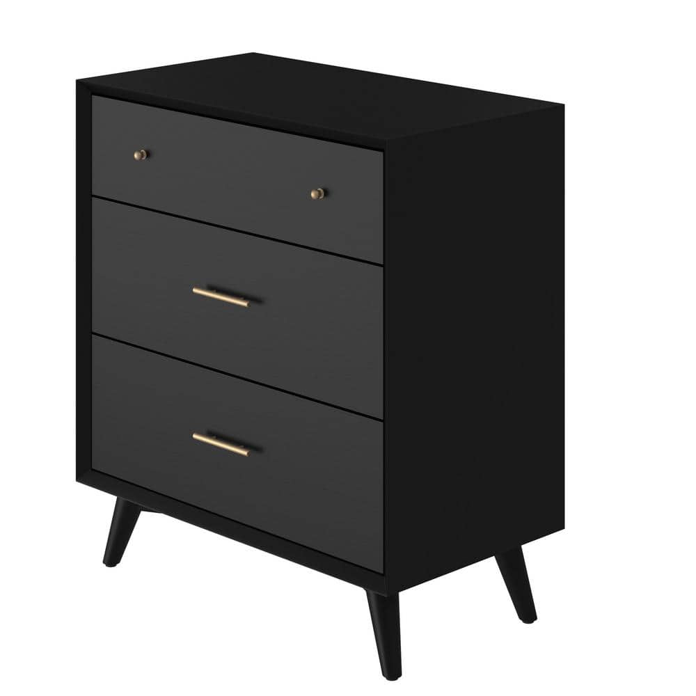 Alpine Furniture Flynn Black 3Drawers 64 in. W Chest of Drawers 966BLK