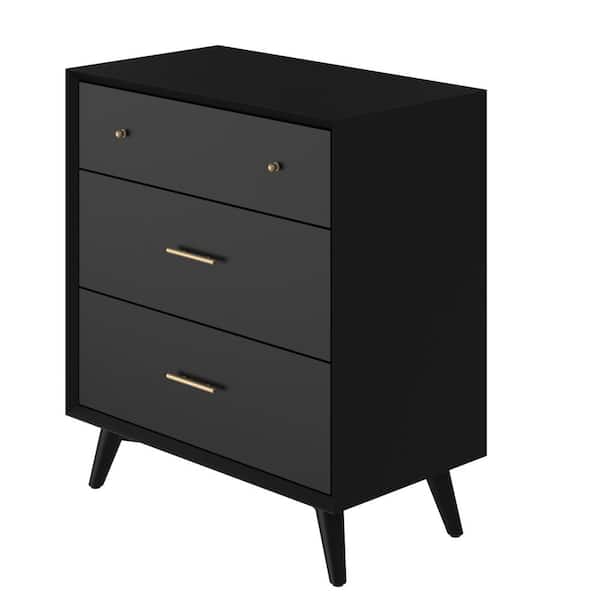 Alpine Furniture Flynn Black 3-Drawers 64 in. W Chest of Drawers