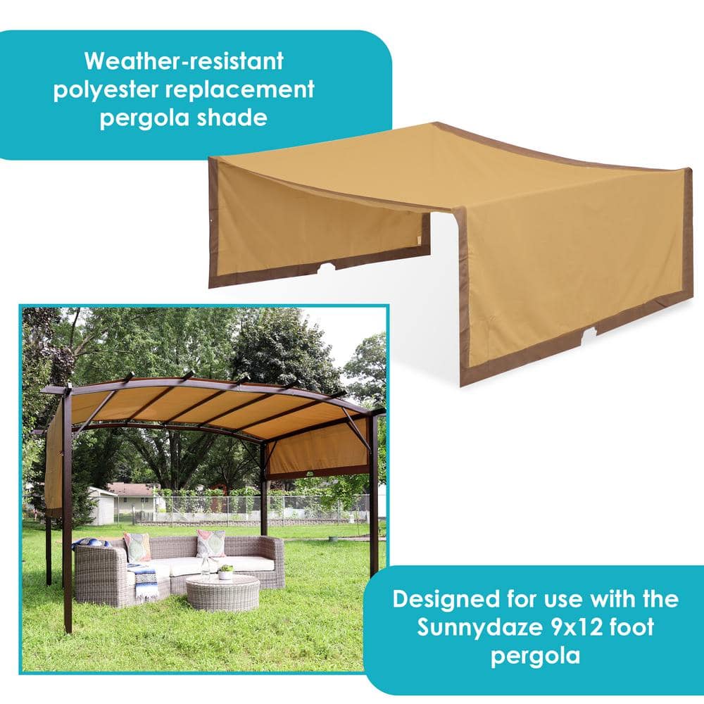 Tan Polyester Retractable Pergola Canopy Shade 9 x 12 ft
