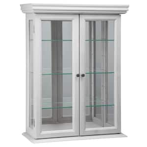 Country Tuscan White Hardwood Wall Curio Accent Cabinet