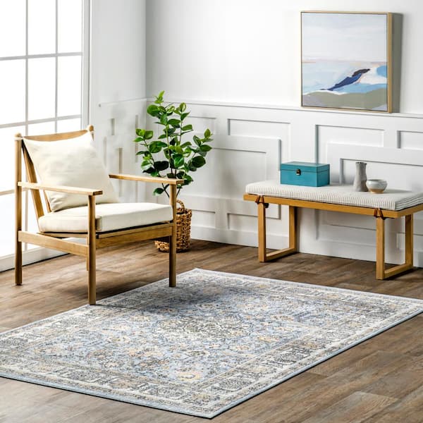 Valencia Traditional Persian Machine Washable Blue 4 ft. x 6 ft. Area Rug