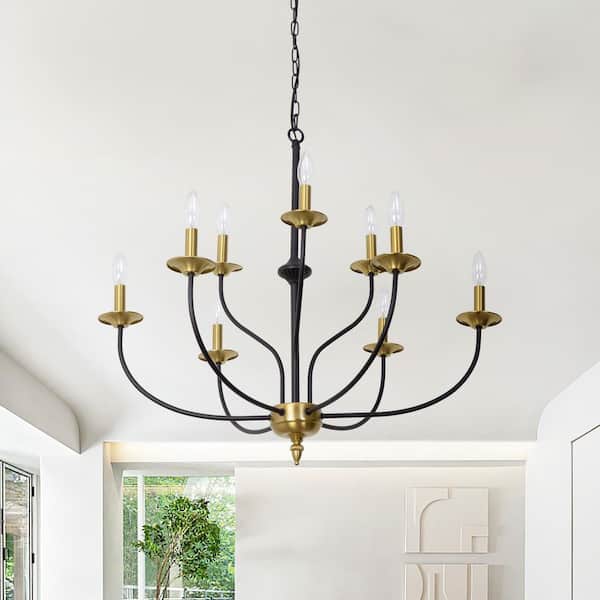 Maxax Boise 9-Light Black and Gold Candle Style Classic or Traditional Chandelier