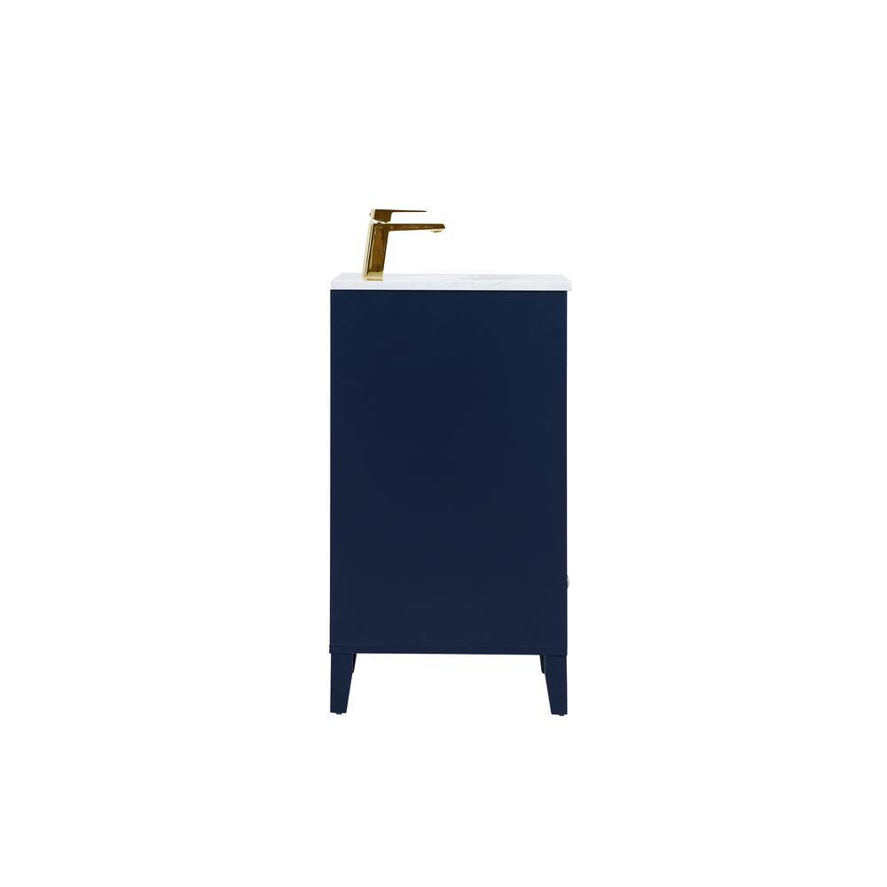 Blue Steel and Wood Single Bathroom Vanity with Gold Knobs