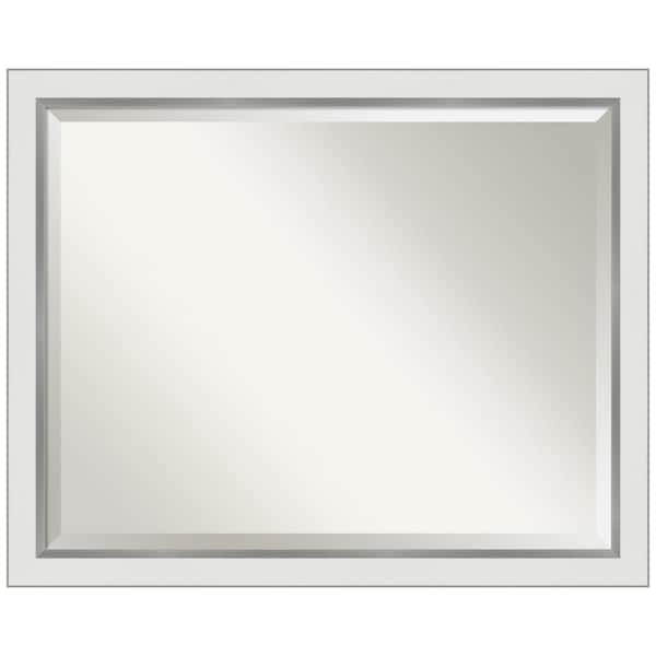 Amanti Art Eva 31 in. x 25 in. Modern Rectangle Framed White Silver Narrow Wall Mirror
